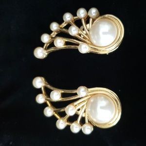 Vintage Trifari Clip-On Faux Pearl Earrings.